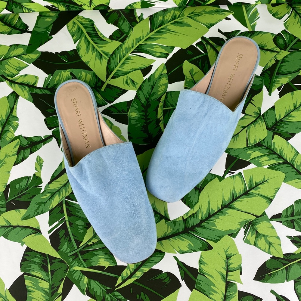 Stuart Weitzman Light Blue Suede Leather Mule Flat